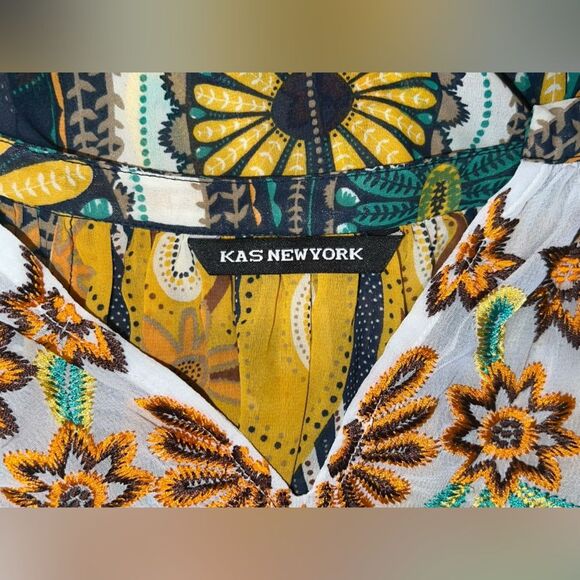 KAS WOMENS FLORAL EMBROIDERED PULLOVER‎ TUNIC TOP IN YELLOW Size Small - Picture 8 of 9